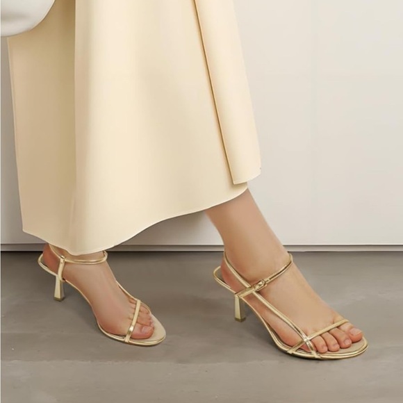 Gold Strappy Heeled Sandals • Metallic Open Toe • Elegant Party Heels - Picture 3 of 13